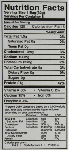 nutrition facts protein chips