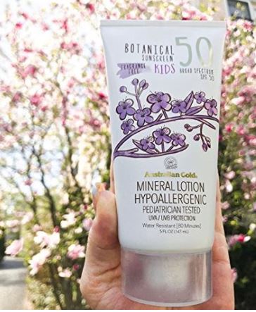 botanical sunscreen Australian Gold Botanical Sunscreen Mineral Lotion for Kids SPF 50, 5 Ounce | Broad Spectrum | Water Resistant