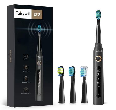 fairywill electric toothbrush Fairywill Electric Toothbrush Powerful Sonic Cleaning - ADA Accepted Rechargeable Toothbrush with Timer, 5 Modes, 4 Brush Heads, 4 Hr Charge Last 30 Days...